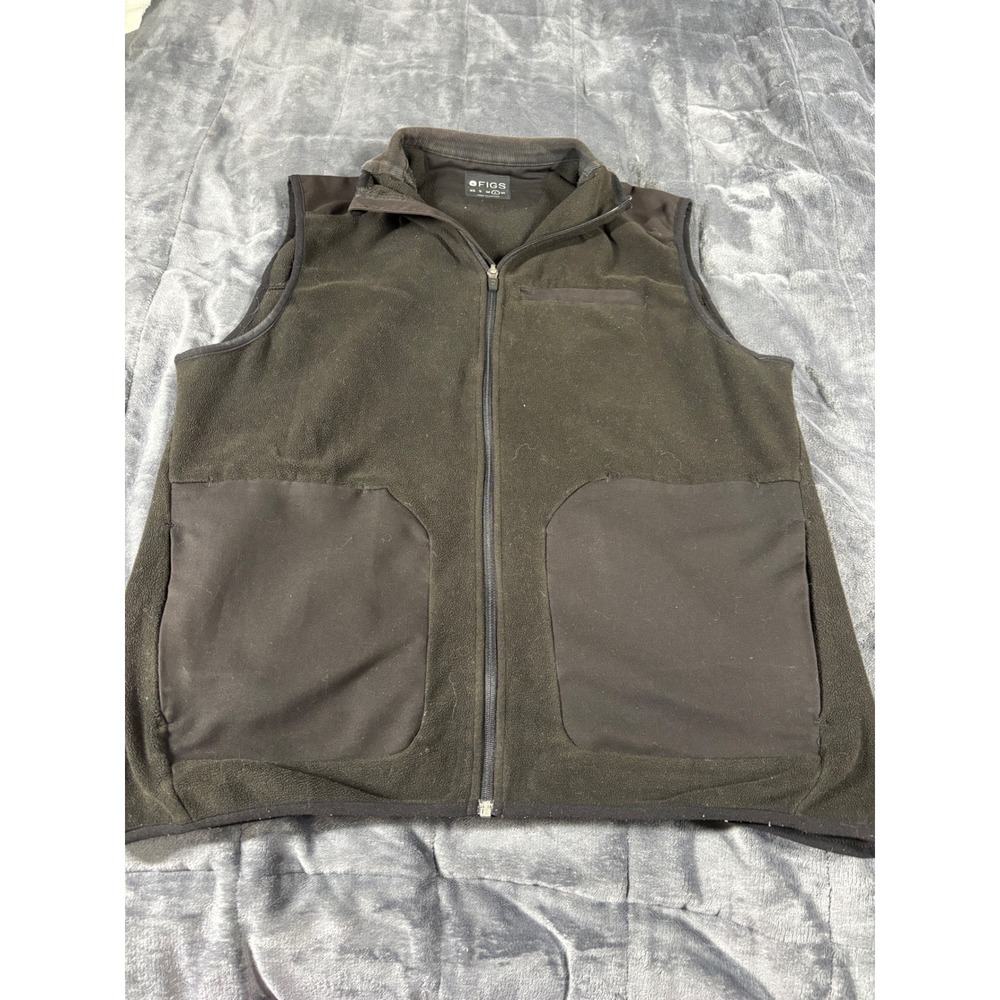 FIGS‎ Mens Black Fleece Full Zip Vest Technical Overlay Medical Workwear Large